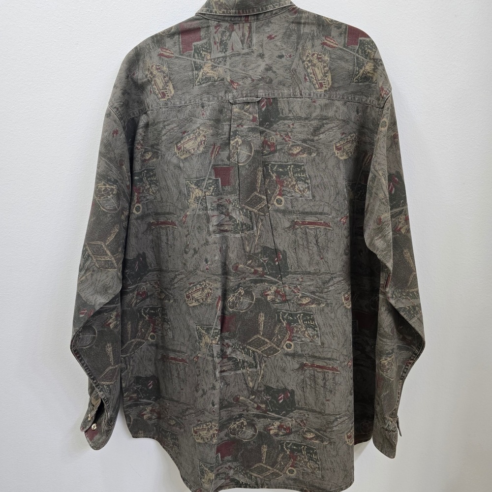 Vintage Eddie Bauer Elkborn Canvas Shirt Mens XL Tall Green Brown Hunting Sport - Picture 2 of 6